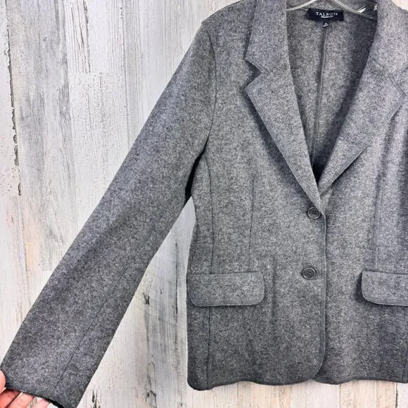 Talbots Petites Blazer Womens 12 Grey Wool Blend Jacket Felted Knit Lightweight - Picture 3 of 10